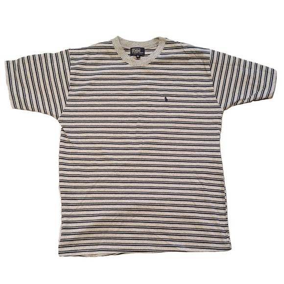 NEW Vintage Stock Polo Ralph Lauren Men's Gray & Black Striped Crew T-Shirt XL - Picture 4 of 7